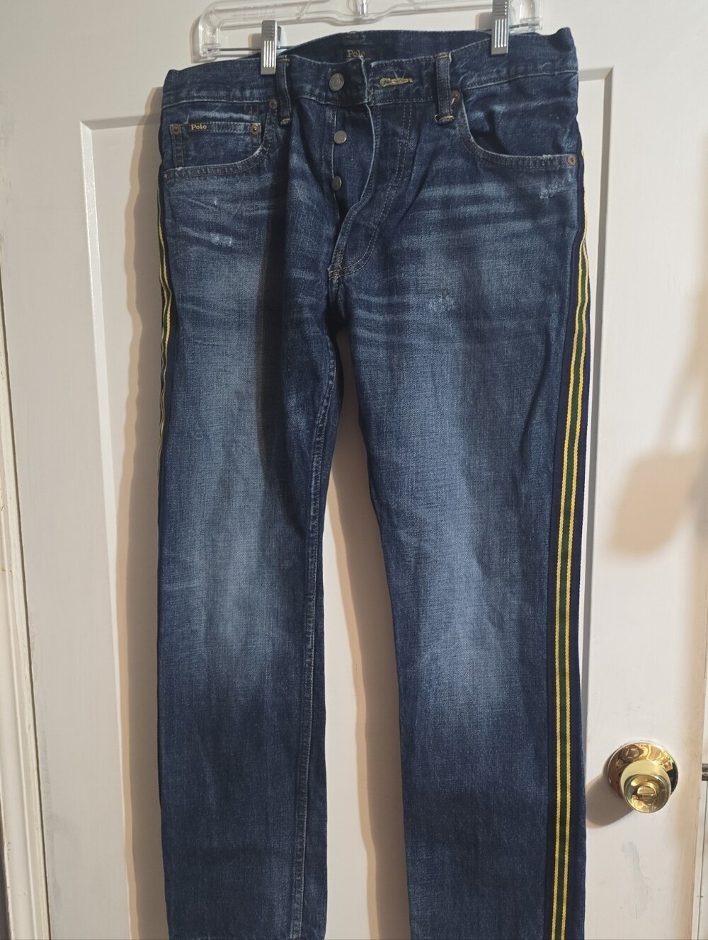 Polo by Ralph Lauren Dark Blue Slim Straight Jeans with Yellow Side Stripes